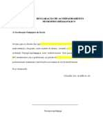 Declaração de Acompanhamento Neuropsicopedagógico: À Coordenação Pedagógica Da Escola