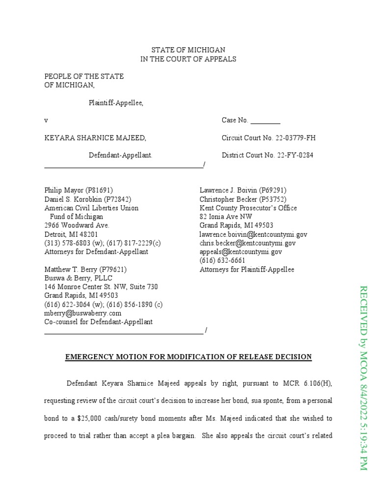 Emergency Motion to Modify Bond Conditions | PDF | Bail | Wisconsin ...