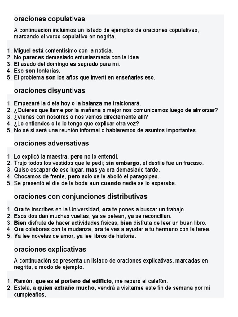 Ejemplos de oraciones copulativas | PDF | Artes del Lenguaje y ...