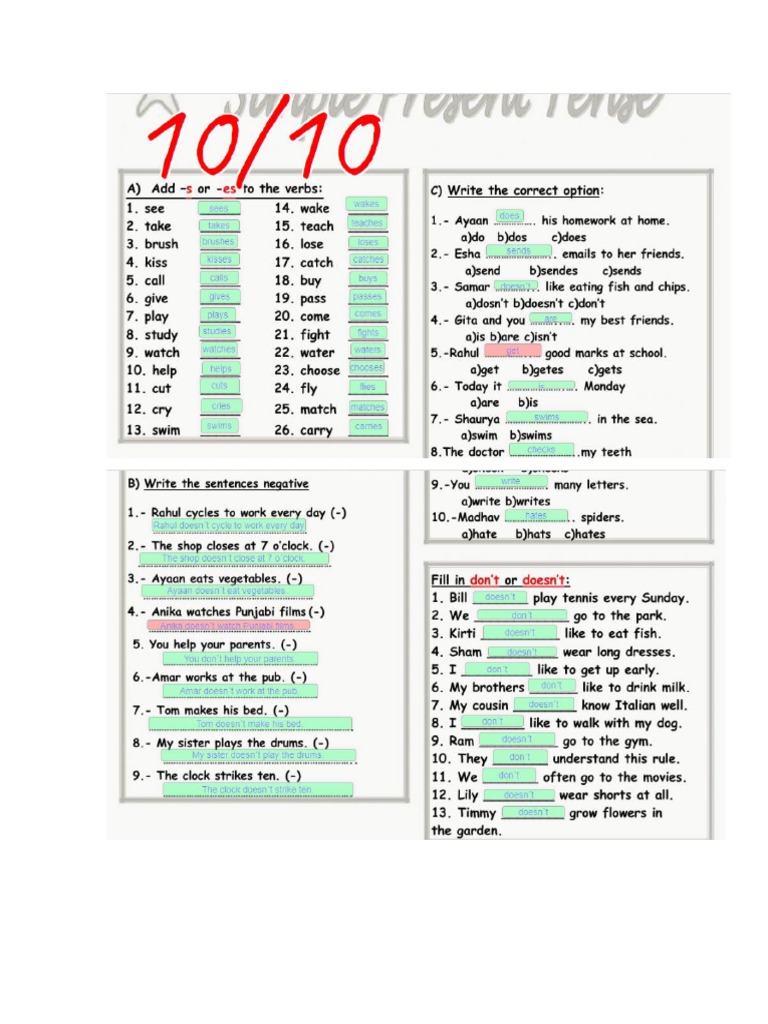 Worksheets Simple Present MCC | PDF