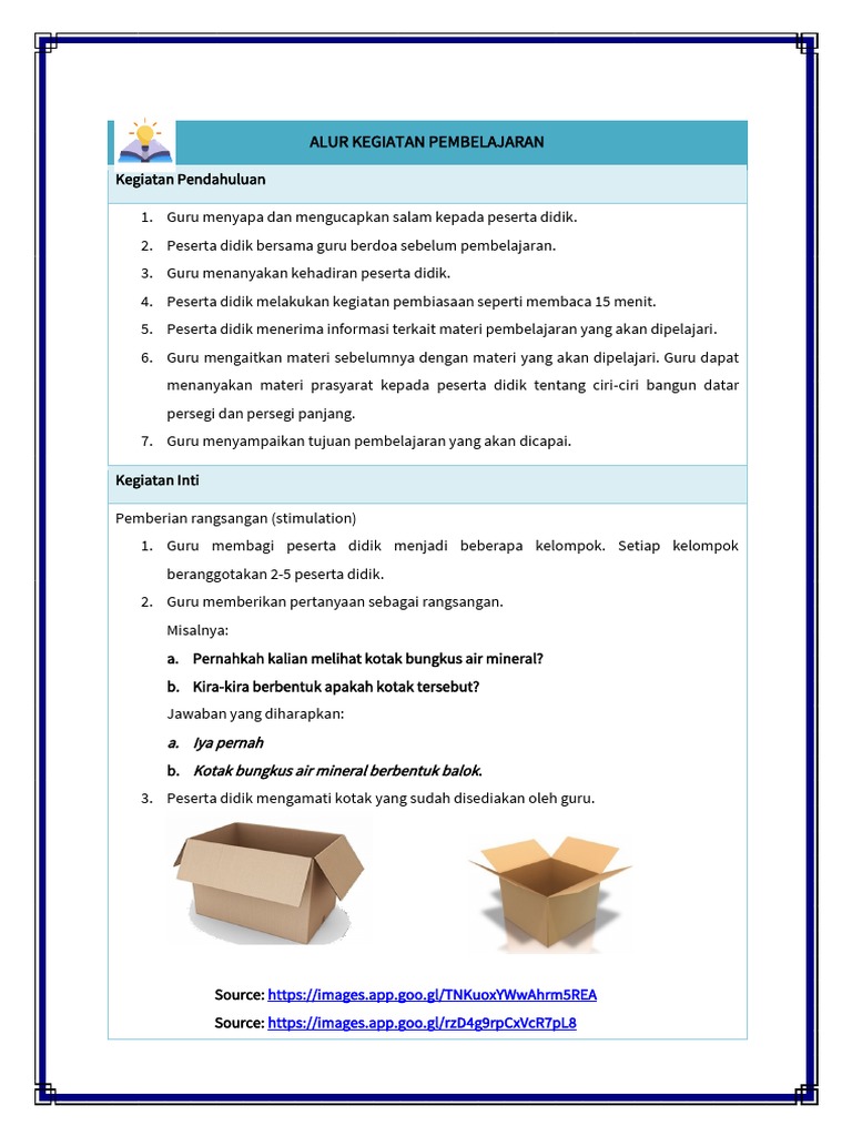 Detail Pertemuan - Ciri-Ciri Bangun Datar Persegi Dan Persegi Panjang | PDF