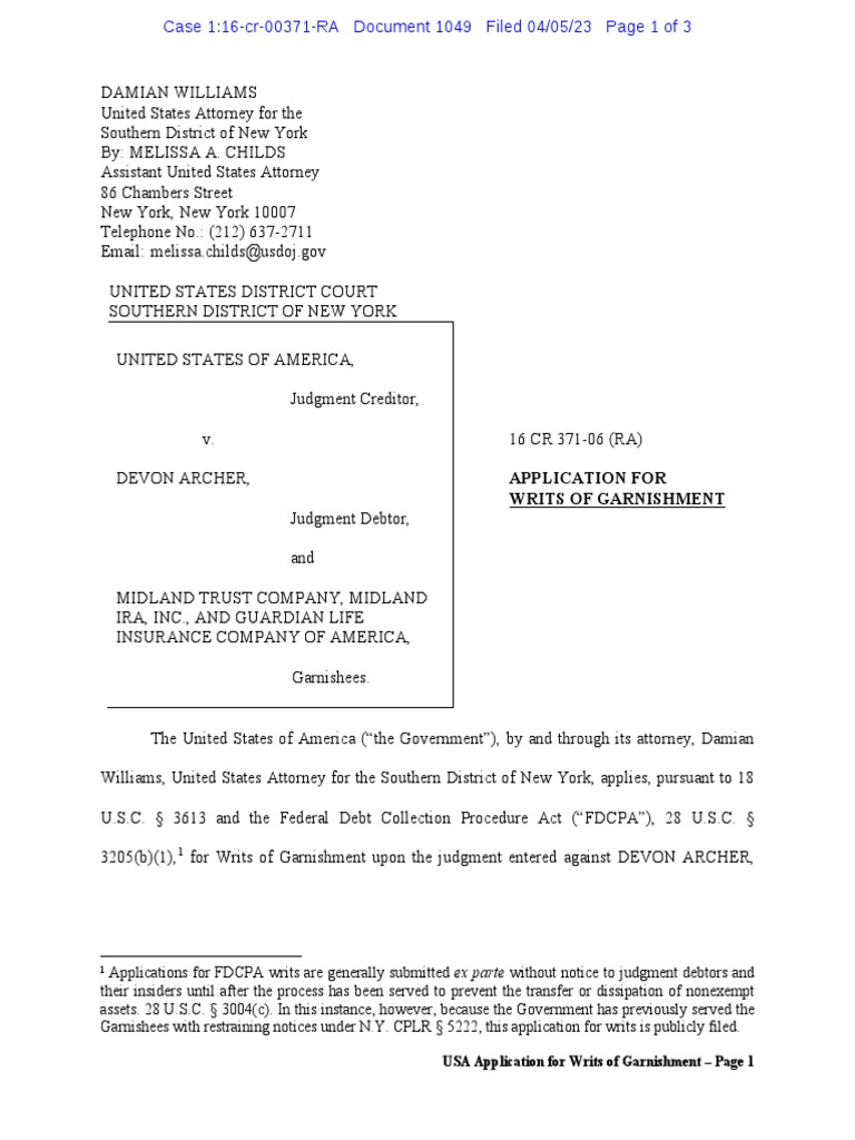 Archer Court PDF Garnishment Judgment (Law)