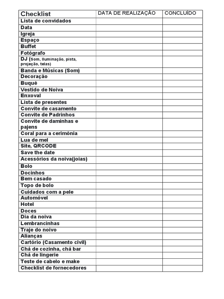 Checklist Completo para Casamento | PDF