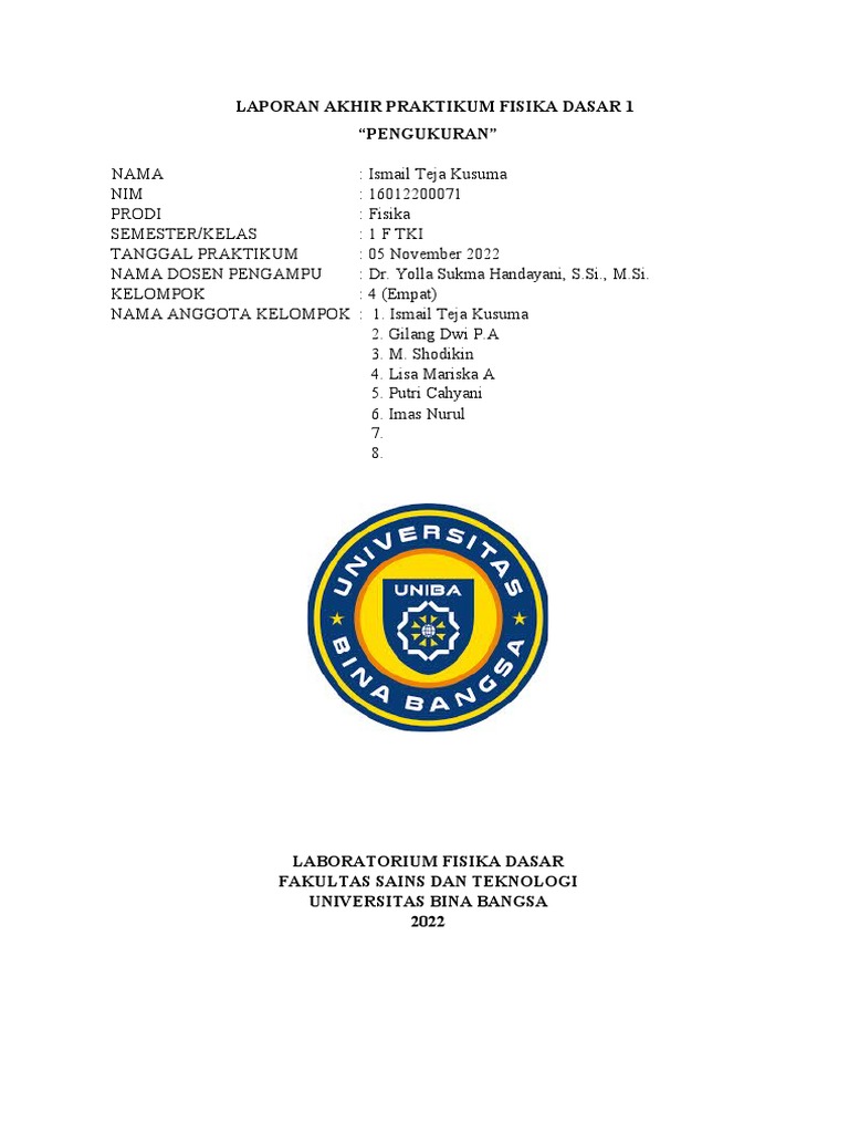 LAPORAN AKHIR PRAKTIKUM FISIKA DASAR 1 | PDF
