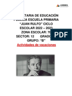 Secretaria de Educación Pública Escuela Primaria "Juan Rulfo" Ciclo ESCOLAR 2022 - 2023 Zona Escolar: 76 Sector: 12 Grado: 6° Grupo: "B"