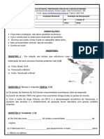 AVALIAÇÃO DE GEOGRAFIA 8º ANO - CIDINHA 4º Bim para Corrigir PDF