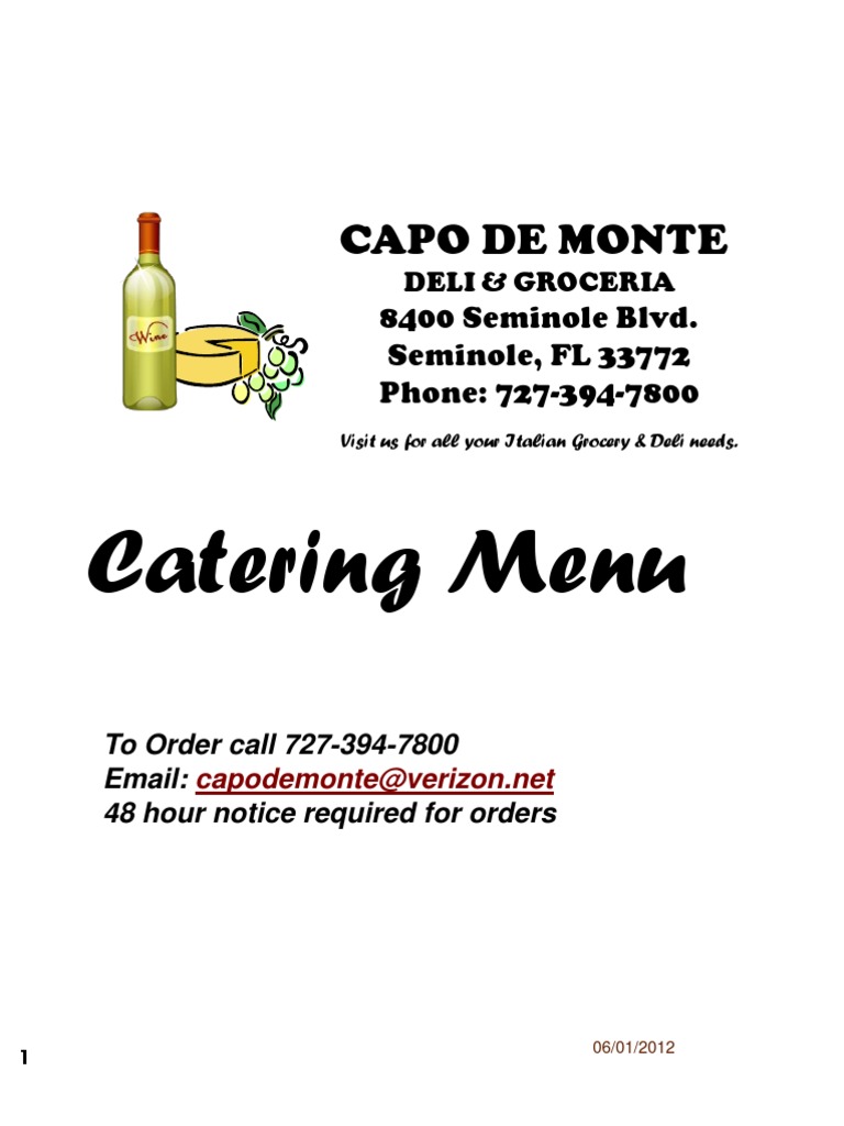 Capo de Monte Catering Menu Salad Pasta