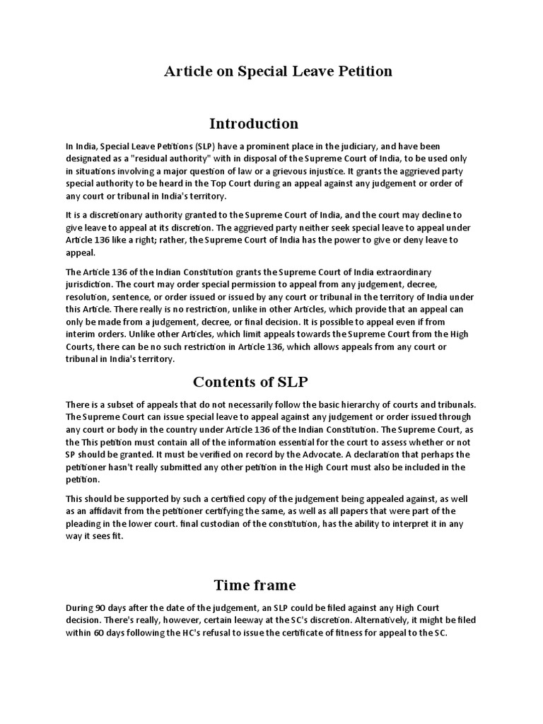 Special Leave Petition PDF Judgment Law Appeal
