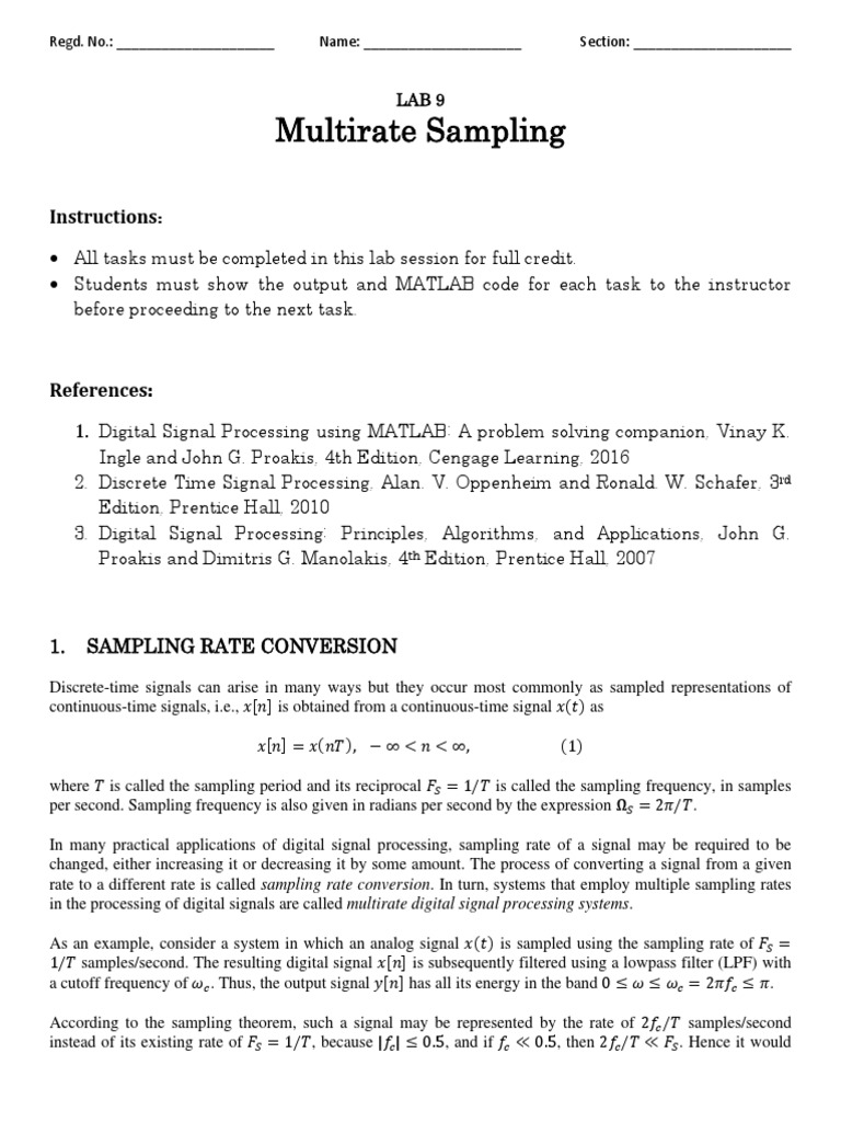 Multirate Sampling Lab with MATLAB | PDF | Sampling (Signal Processing ...