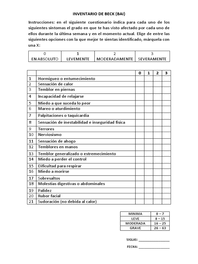 Inventario de Ansiedad de Beck (BAI) | PDF