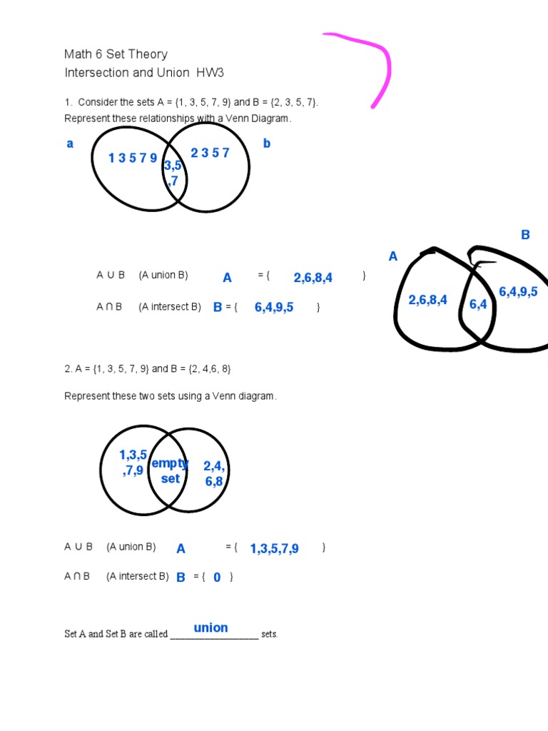 Set Theory: Union and Intersection HW | PDF