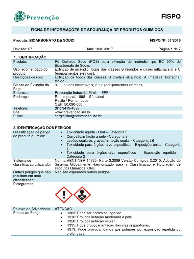 Ficha de Informações de Segurança de Produto Químico: em