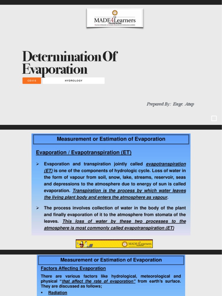 Evaporation Calculation PDF PDF
