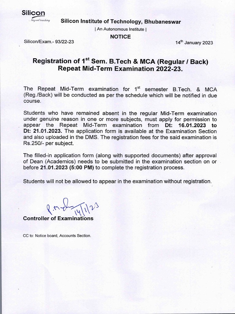 1st Sem Repeat Exam Notice | PDF