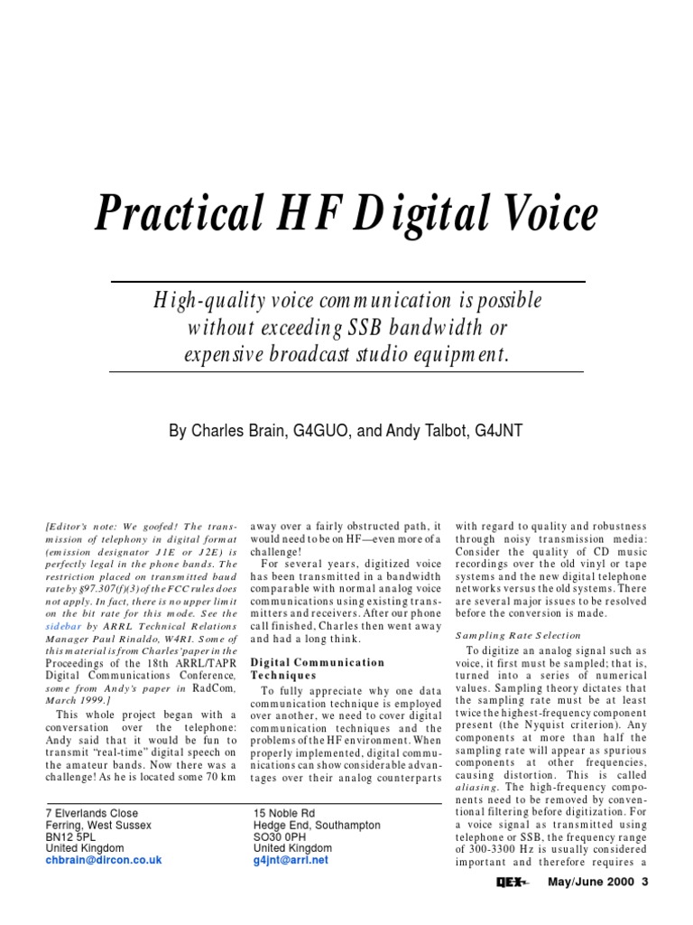 Practical HF Digital Voice Techniques | PDF | Sampling (Signal ...