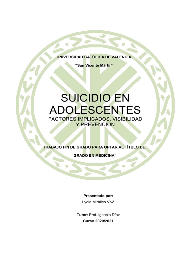 Suicidio en Adolescentes | Descargar gratis PDF | Suicidio | Trastorno ...