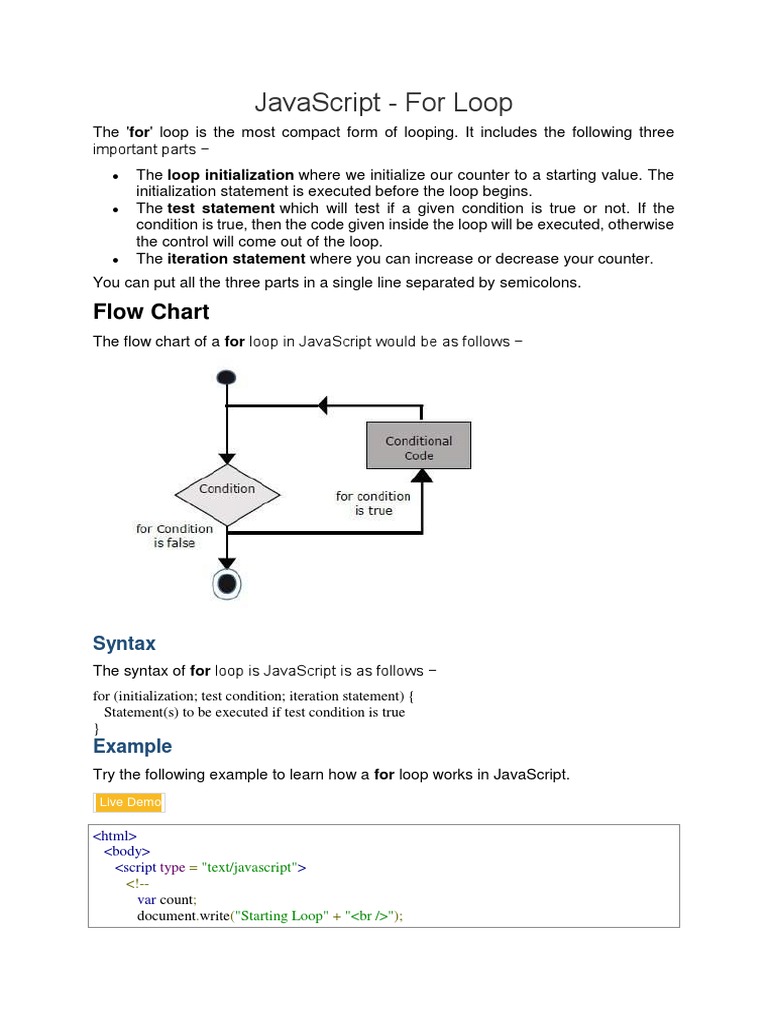 Javascript - For Loop: Flow Chart | PDF