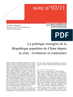 Note N°02/11: La Politique Étrangère de La République Populaire de Chine Depuis La Crise: Évolutions Et Contraintes