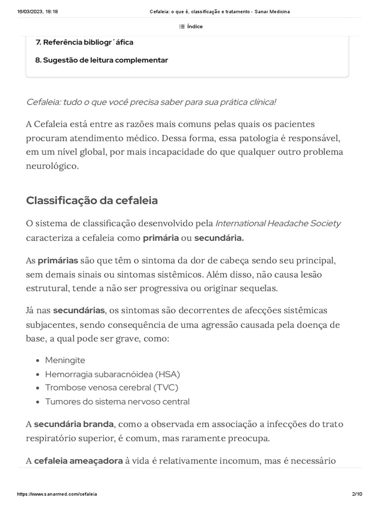 Cefaleia - o Que É, Classificação e Tratamento | PDF | Dor de cabeça ...