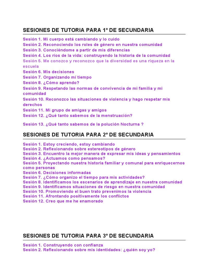 Sesiónese de Tutorial Primer Grado Secundaria 1ºA 5º | PDF