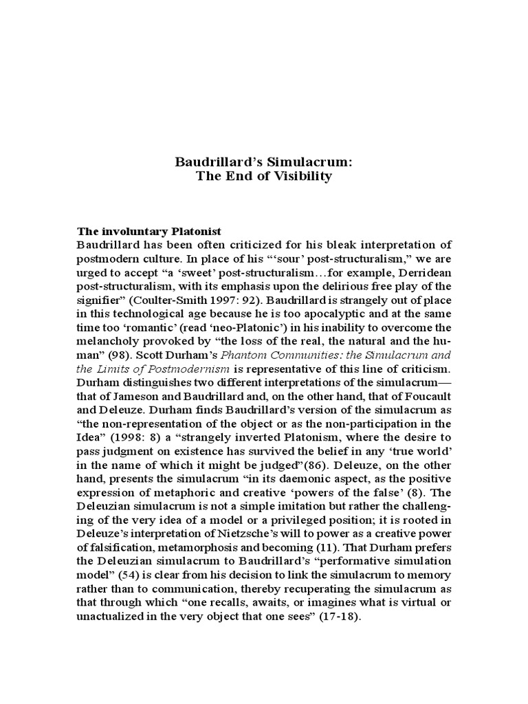 Baudrillard's Simulacrum Explained | PDF | Gilles Deleuze | Postmodernism