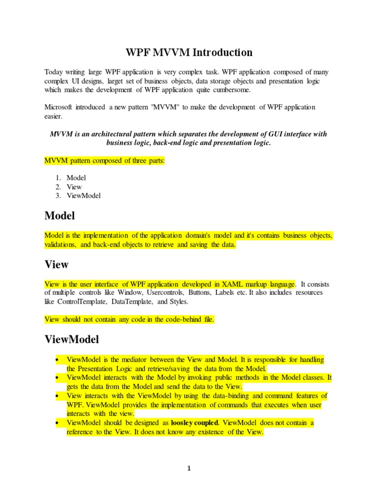 WPF MVVM Introduction | PDF | Model–View–Controller | Windows ...