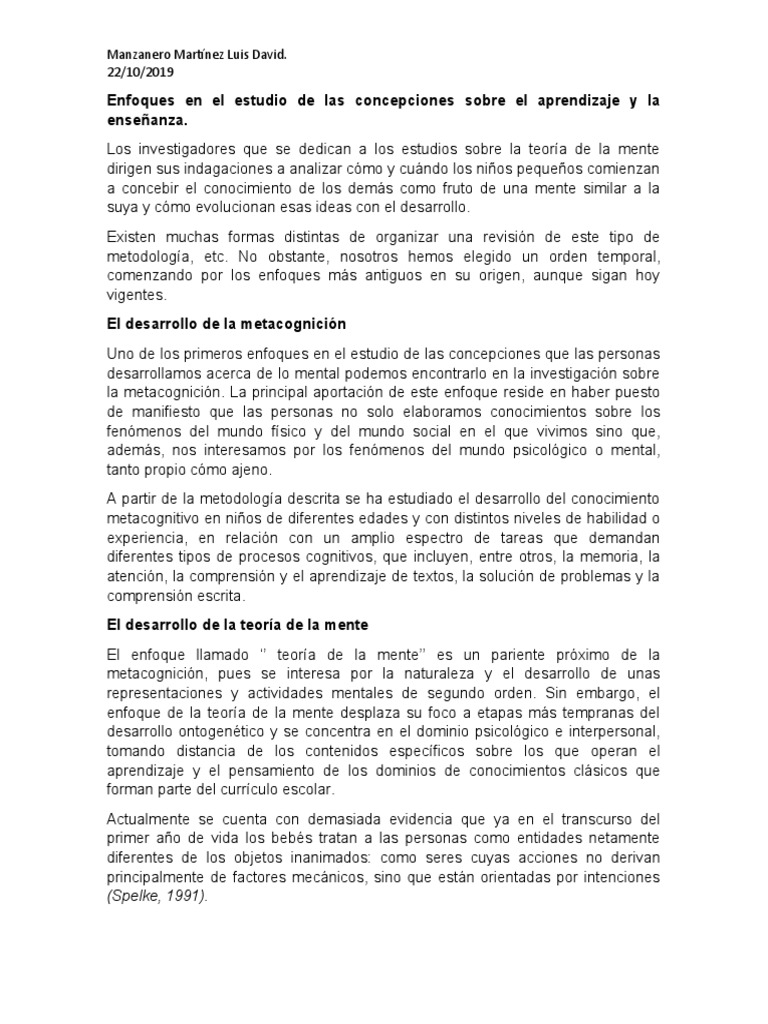 Enfoques sobre aprendizaje y enseñanza | PDF | Mente | Teoria de la mente