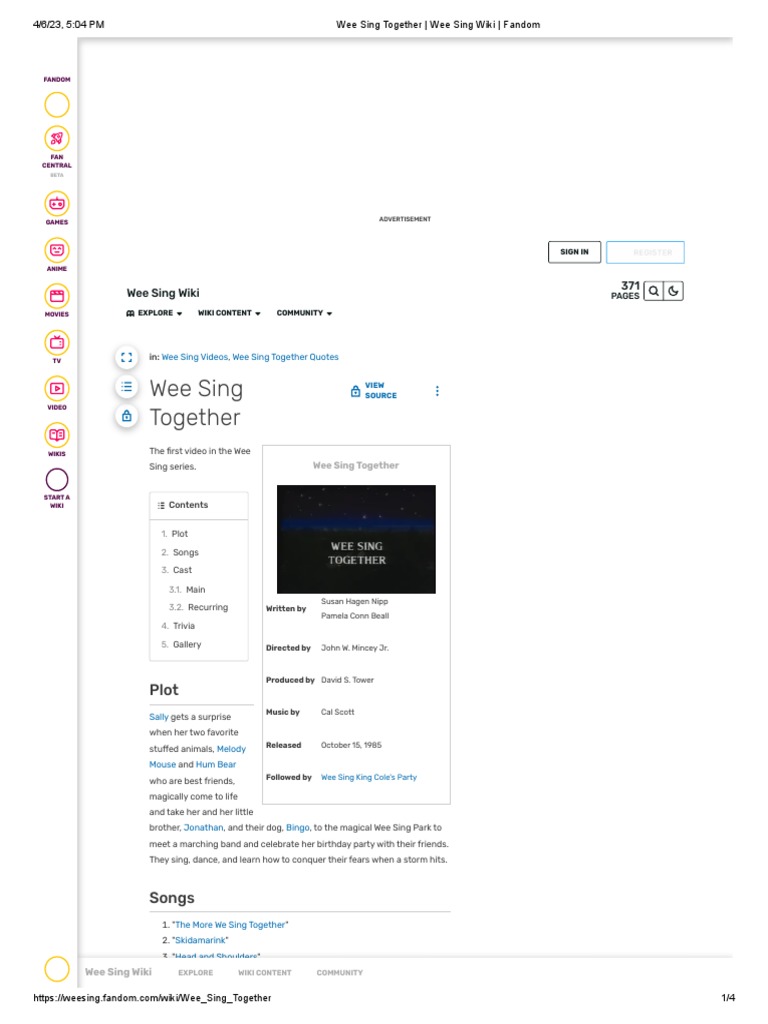 Wee Sing Together Overview and Cast | PDF