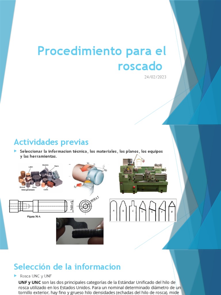 Procedimiento para El Roscado | PDF | Bienes manufacturados | Mecanizado