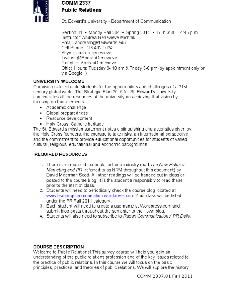 Public Relations Course Overview 2011 | PDF | Public Relations | Blog
