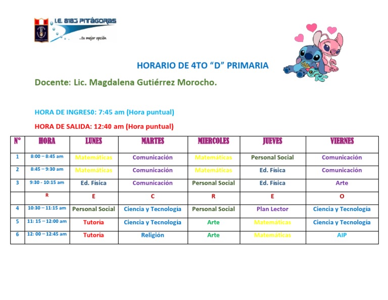 Horario de 4to D Modificado | PDF