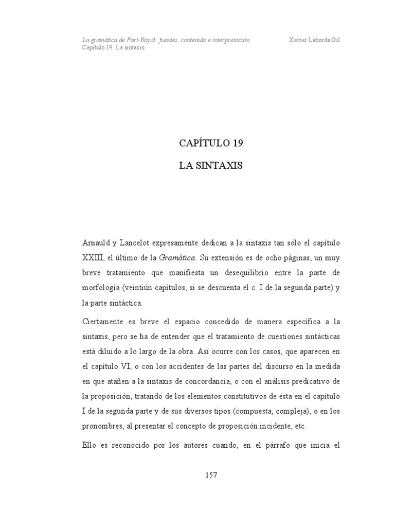 La Gramatica de Port Royal Fuentes Conte PDF Sintaxis Verbo