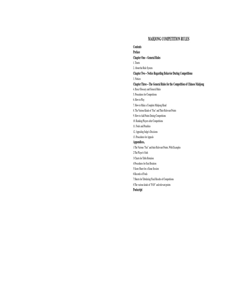 Chinese Mahjong Competition Rules