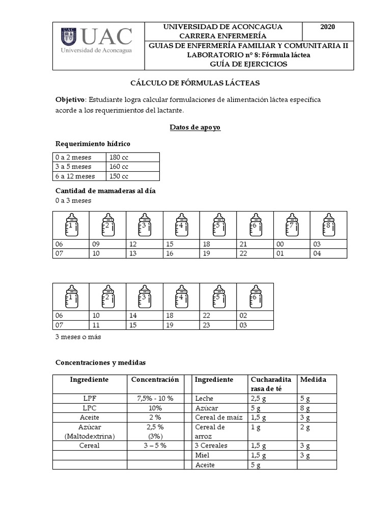 Cálculo de Fórmulas Lácteas para Lactantes | PDF | Amamantamiento | Destete