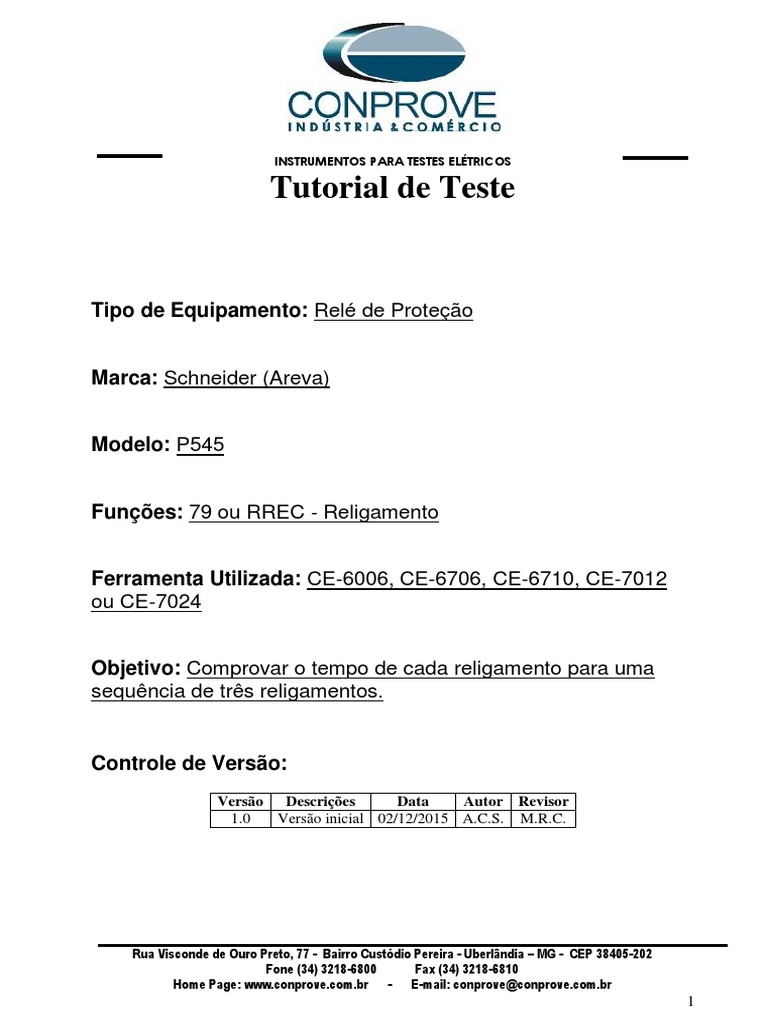 Tutorial Teste Rele Schneider P545 Religamento CTC | PDF | Tempo | Relé