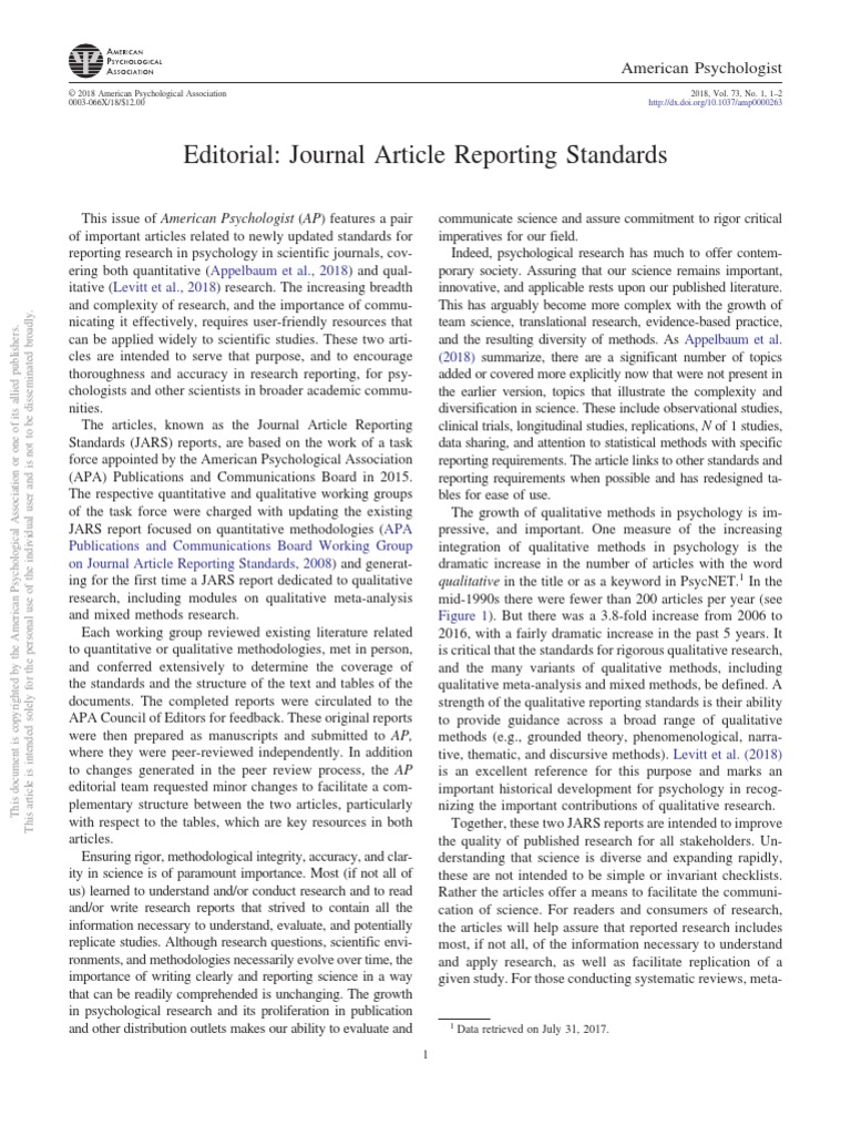 journal article reporting standards for qualitative research in psychology