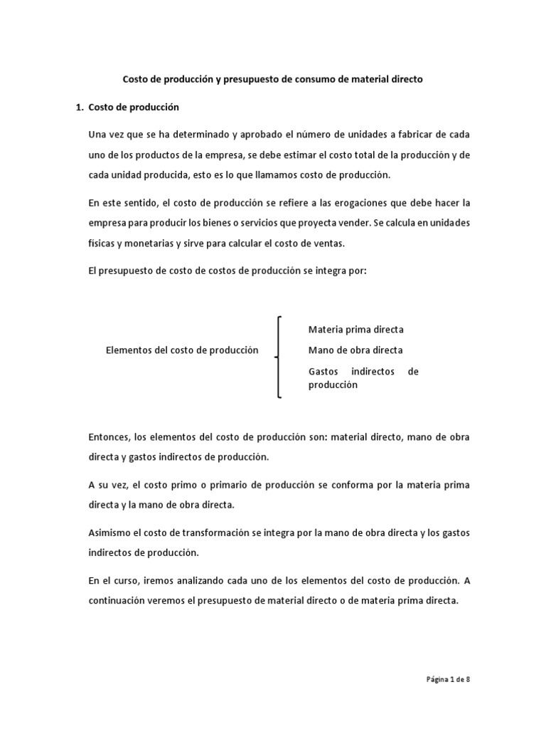 Costo de Produccion y Presupuesto de Material Directo | PDF ...