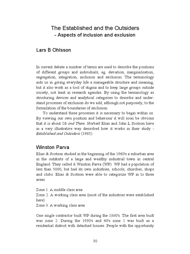 Established vs. Outsiders in Society | PDF | Social Exclusion | Life