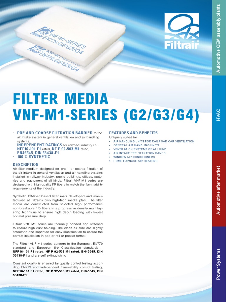 Filtrair Filter Media VNF M1 Series EN PDF Manufactured Goods