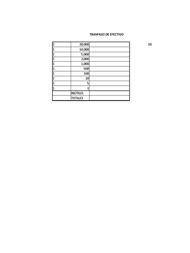 Papeleta de Traspaso de Efectivo PDF Arte
