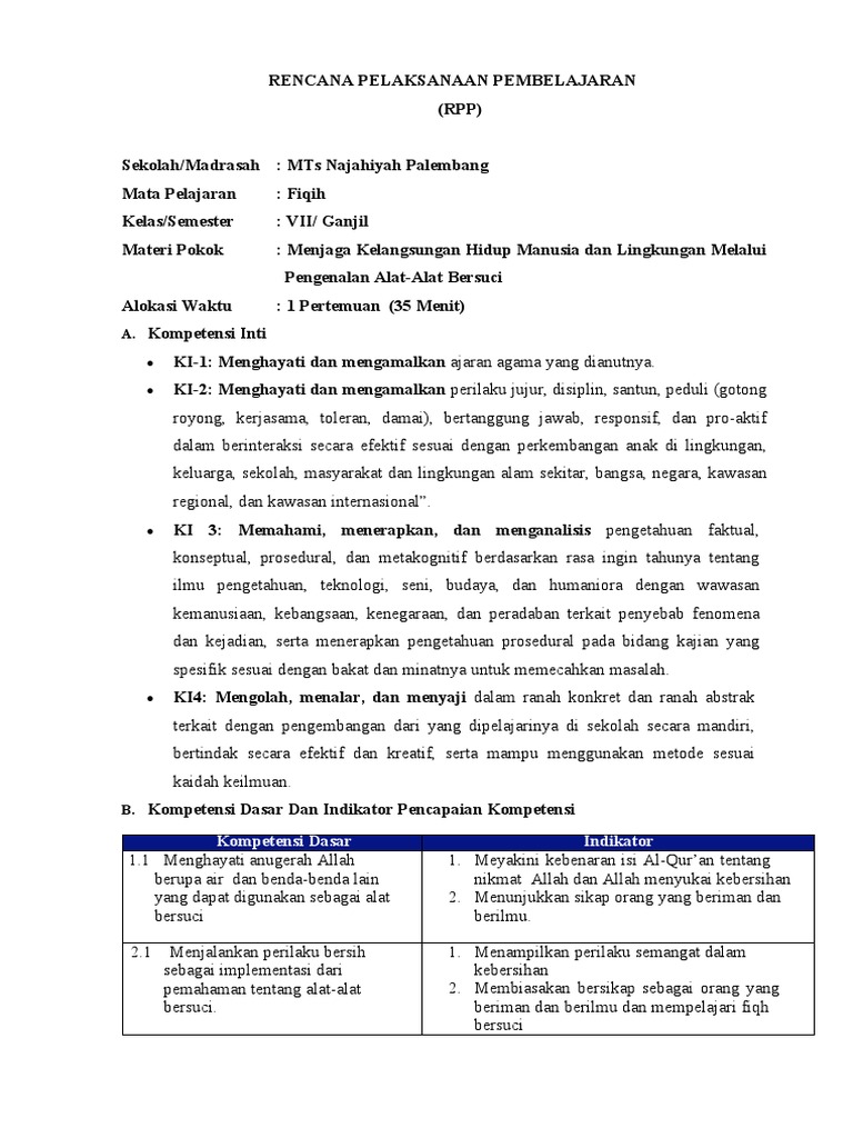 Rpp Pendidikan Agama Islam 1 Lembar Pdf