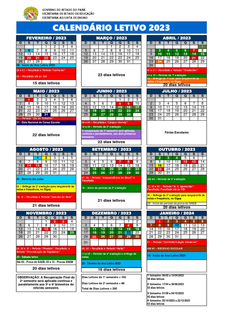 Calendário Escolar Detalhado com Cronograma de Atividades e Avaliações ...
