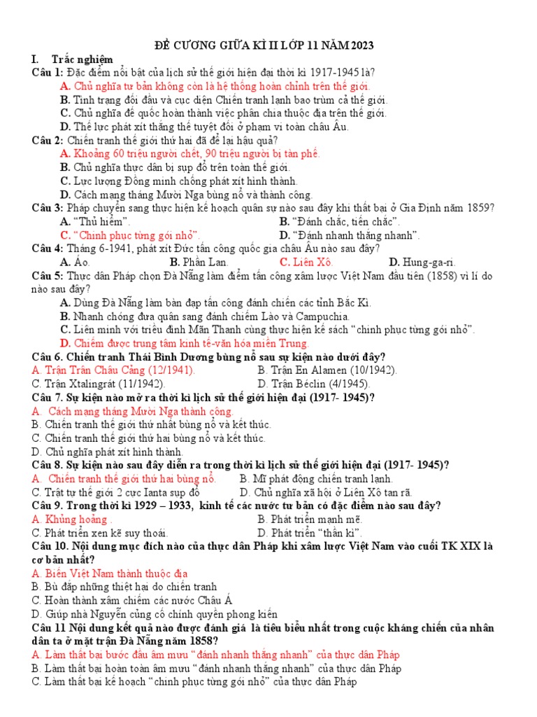 ĐỀ CƯƠNG GK 2 lớp 11 | PDF