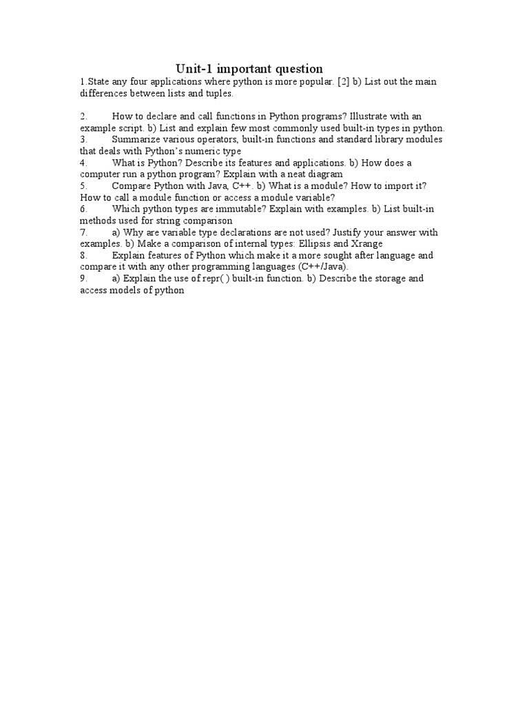 Unit 1 important question pdf