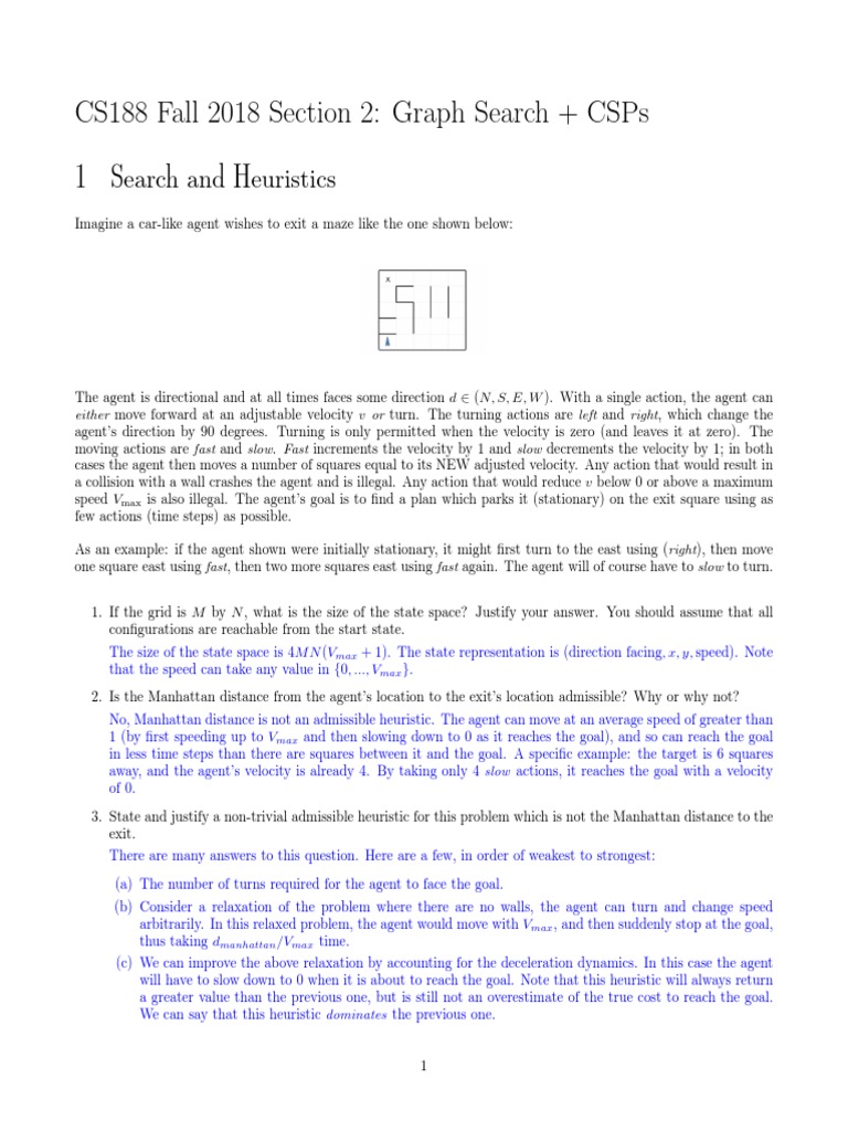 Cs188 Fall 2018 Section 2 Graph Search + Csps PDF Computer Science