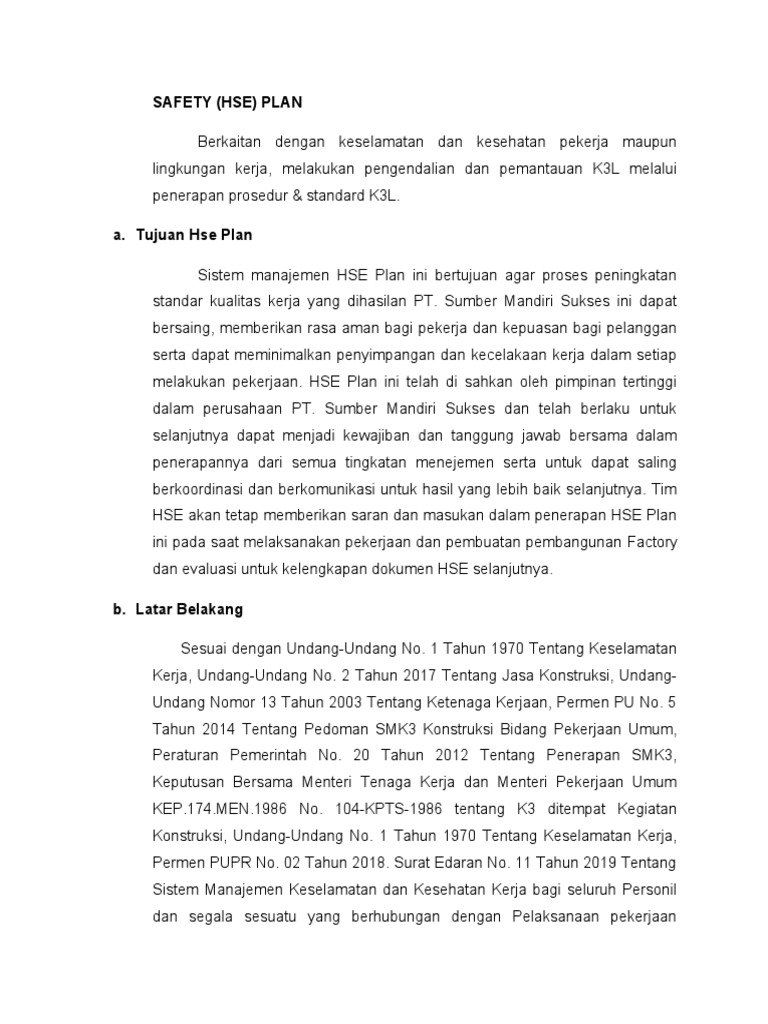 Rencana Keselamatan dan Kesehatan Kerja | PDF | Teknologi & Rekayasa