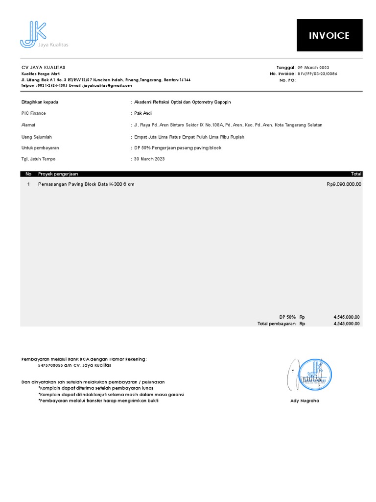 Invoice - Cv. Jaya Kualitas | PDF