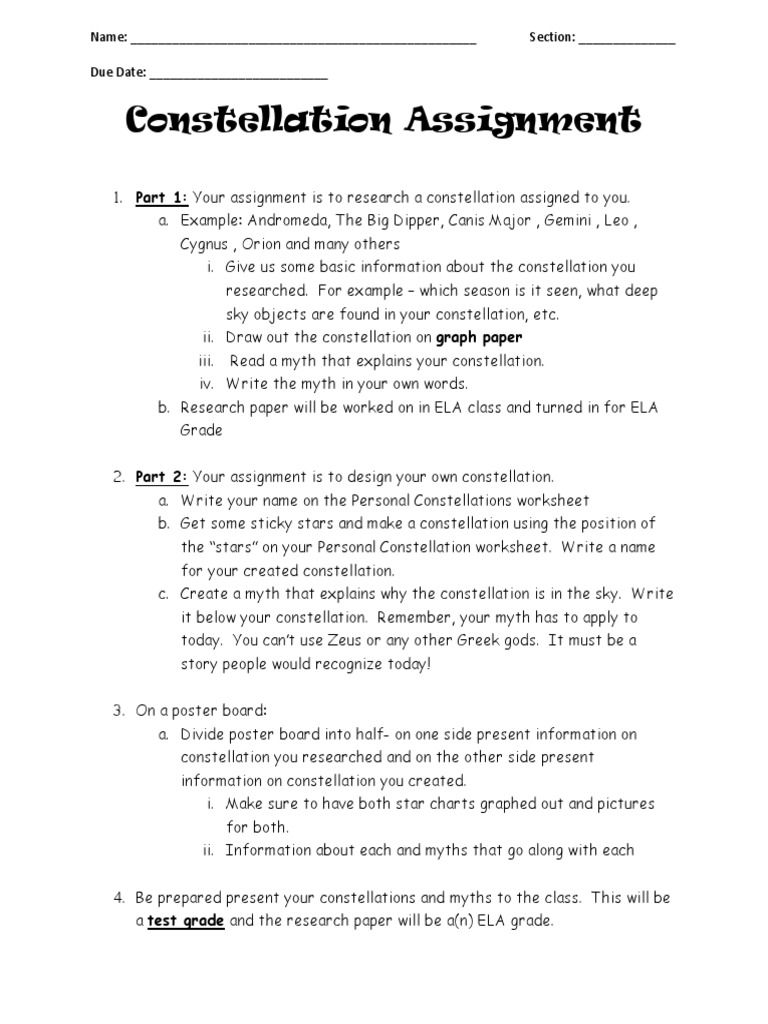 5th Grade Constellation Project Guide | PDF | Constellation | Astronomy