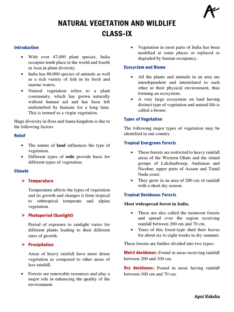 Natural Vegetation and Wildlife Overview | PDF | Forests | Tropics