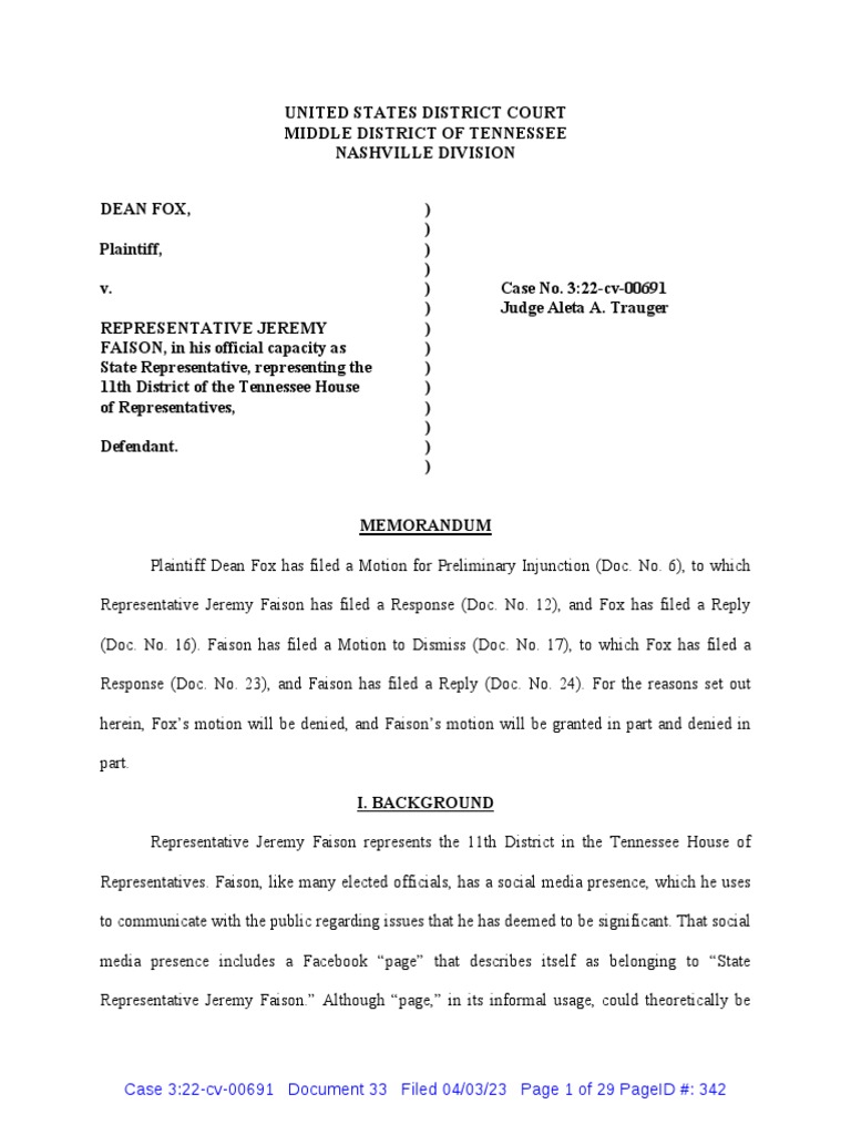 Fox v Faison 20222023 Fed Civ blocking on Facebook PDF Ashcroft V